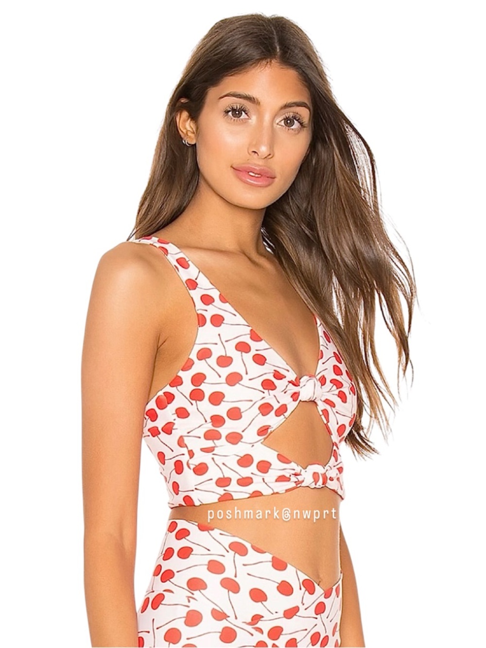 Beach Riot 🍒 Bowie Cherry Print Knot Front Crop Top Red White XS Activewear Yoga